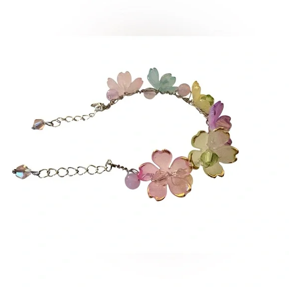 Fairy Bracelet Handwired with Lucite Flowers and Austrian Crystals for Girls - Picture 5 of 13